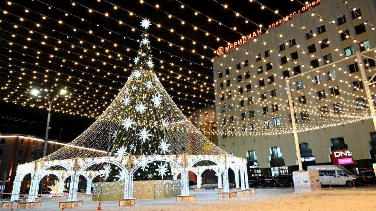 В Мурманске над главной городской елкой засияло "Звездное небо"